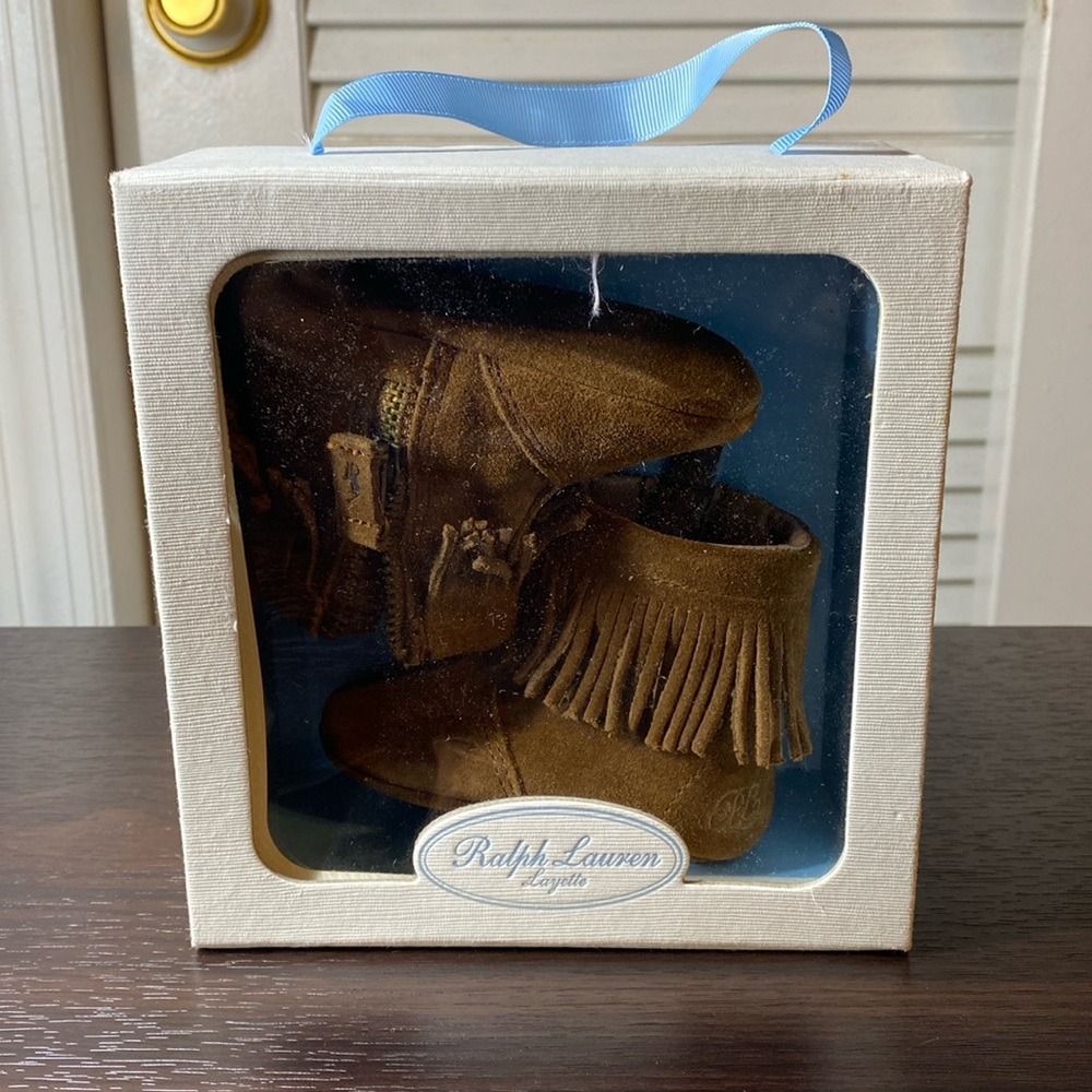 Ralph Lauren suede layette shoes for twins